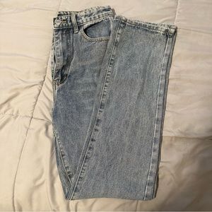 Pretty Little Thing high rise straight leg mid wash jeans